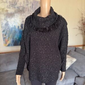 Frank Lyman Design Black Textured Cowl Neck Sweater
